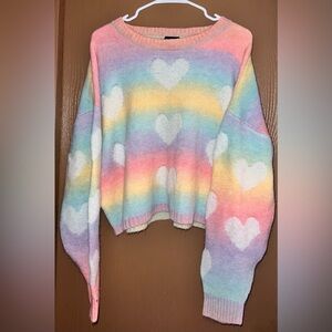 Sweet Society Pastel Rainbow Heart Sweater